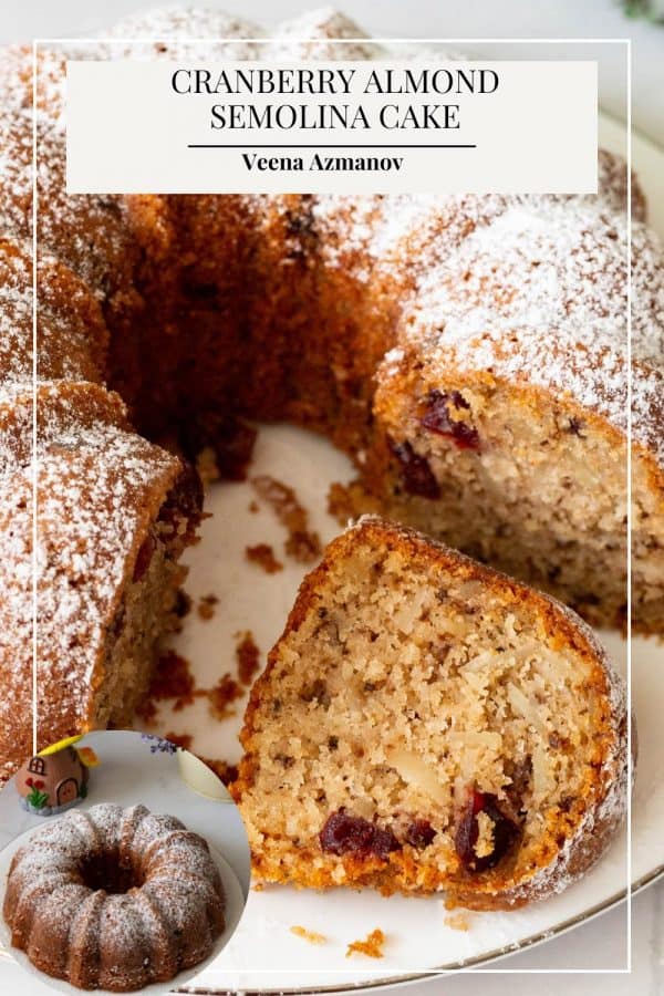 Pinterest image for bundt cake with cranberry and almonds.