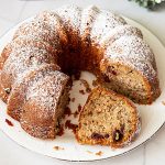 Sliced bundt cake on a plate.