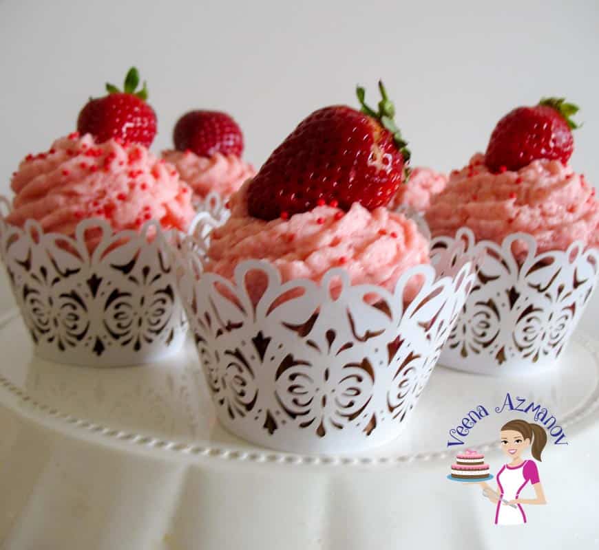 Cupcakes with strawberry buttercream frosting.