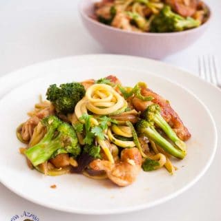 A plate with chicken and broccoli.
