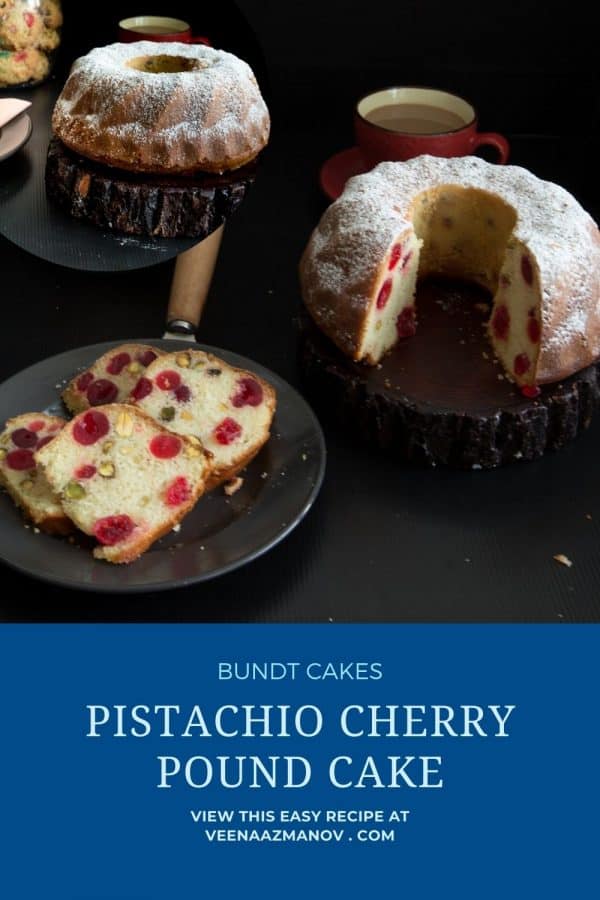 Pinterest image for pistachio cherry cake.