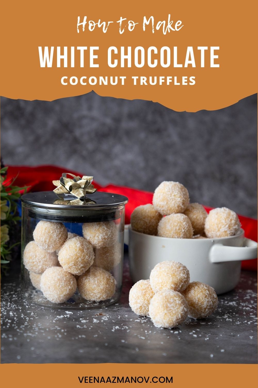 Pinterest image for Coconut Balls or White Chocolate Truffles.