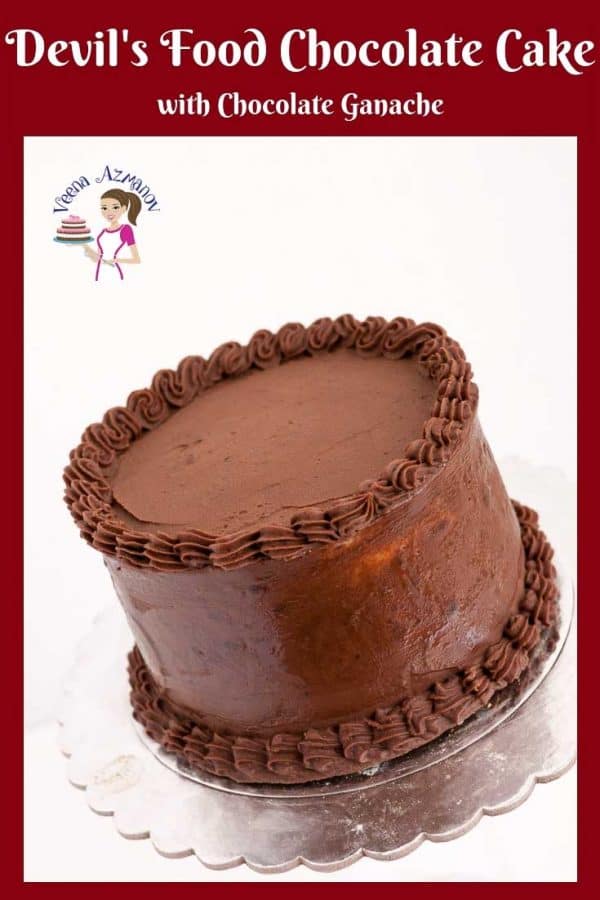 A rich, moist and decadent Devils Food Chocolate Cake filled with Vanilla Buttercream and frosted with Chocolate Ganache