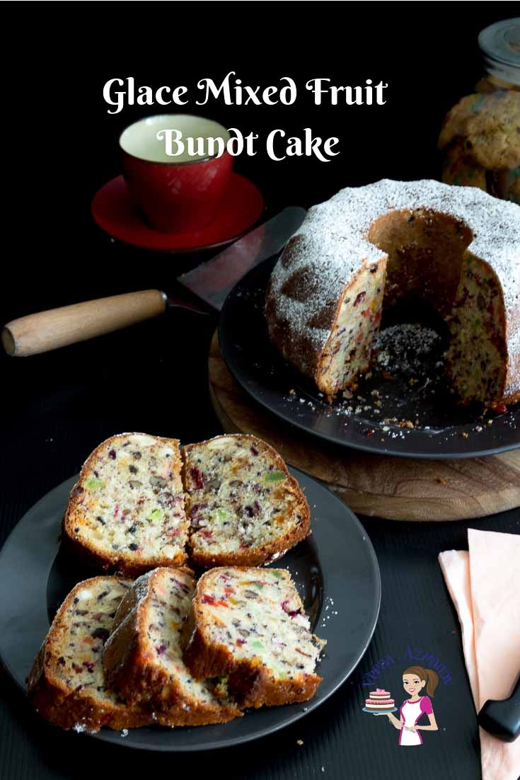 A deliciously most glace mixed fruit bundt cake also called tutti frutti cake or candied fruit peel fruitcake recipe