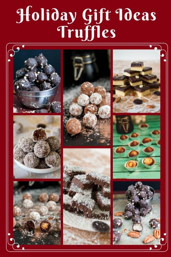 Christmas Truffles make perfect holiday gifts to family and friends = Chocolate Truffles, Coconut Truffles, Cookie Truffles, Marzipan Truffles