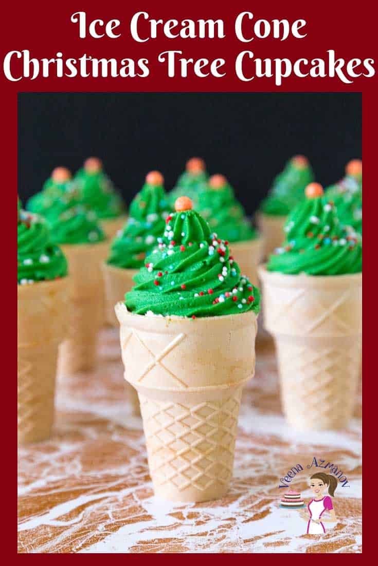 Ice Cream Cone Christmas Tree Cupcakes - Veena Azmanov