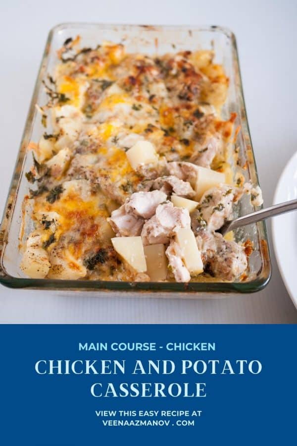 Pinterest image casserole with chicken and potatoes.
