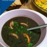A bowl of black bean soup.