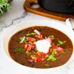 Black beans soup in a bowl.