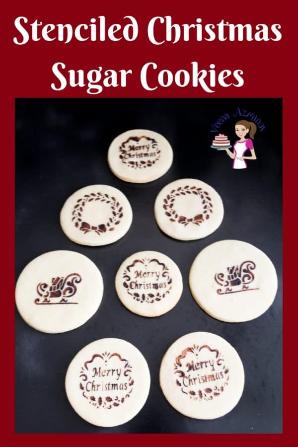 Stenciled sugar cookies on a table.