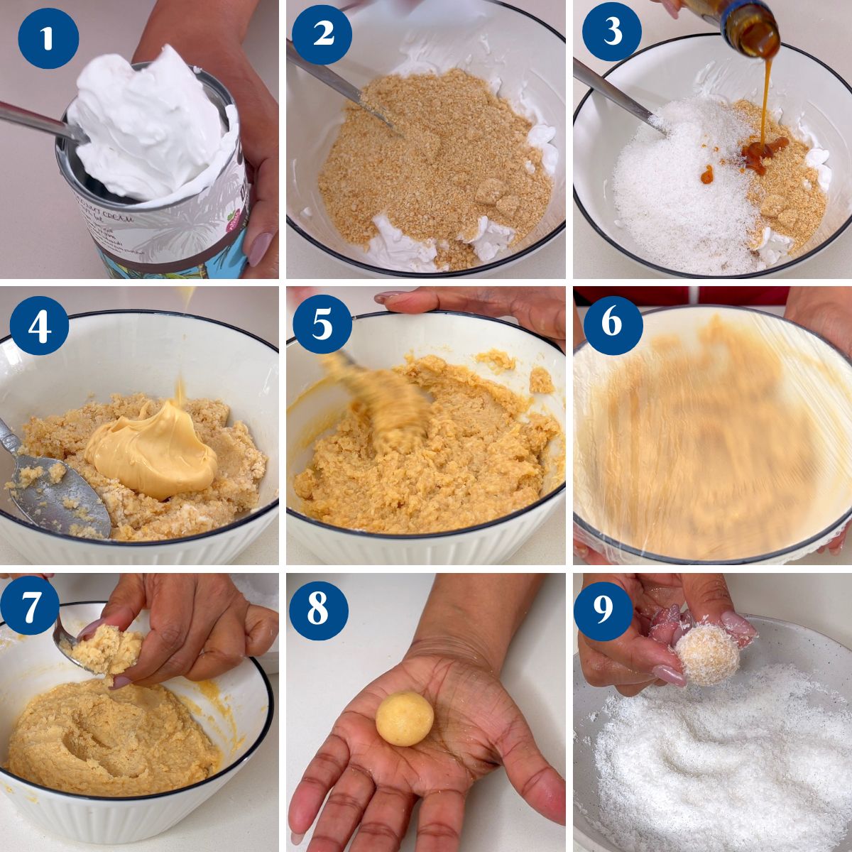 Progress pictures for white chocolate truffle balls.