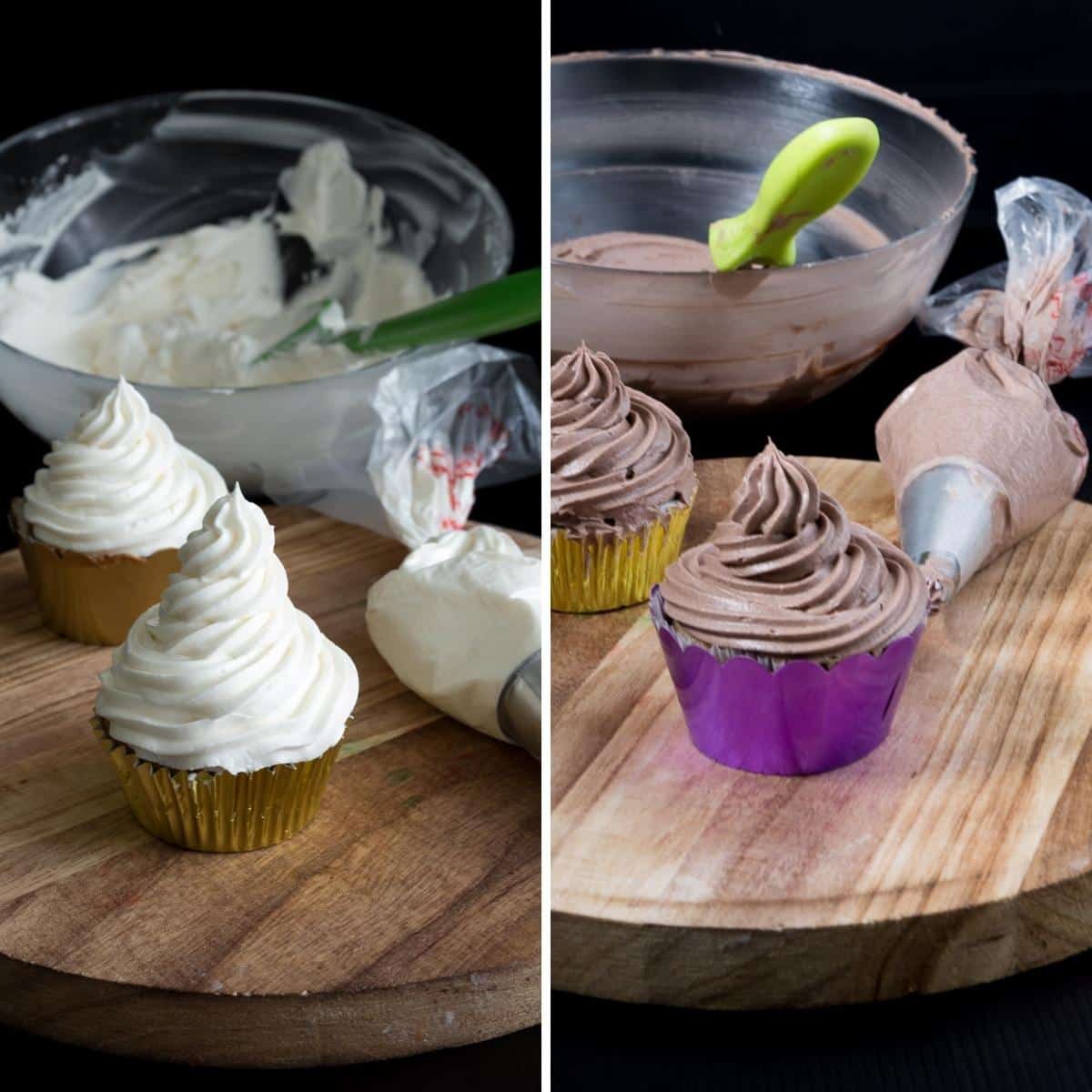 Bakery style frosted cupcakes collage.