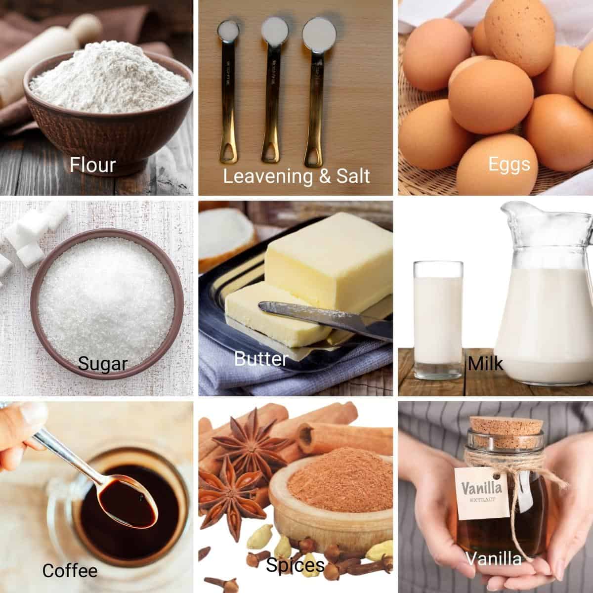 Ingredients for making vanilla cafe latte cake.