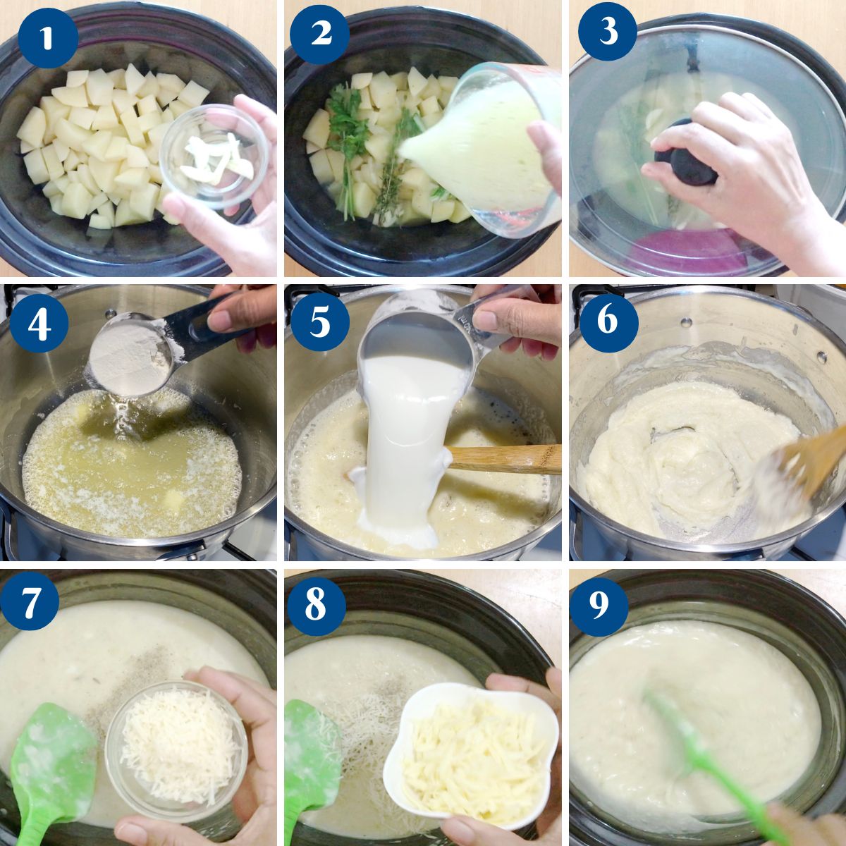 Progress pictures making potato soup in slow cooker.