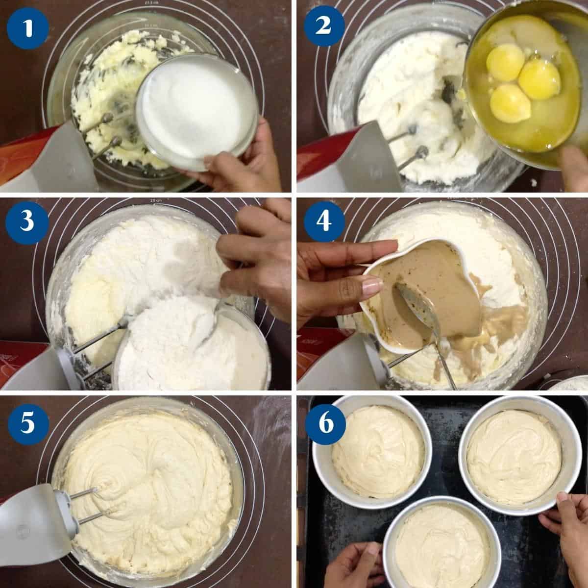 Progress pictures for making coffee cake.