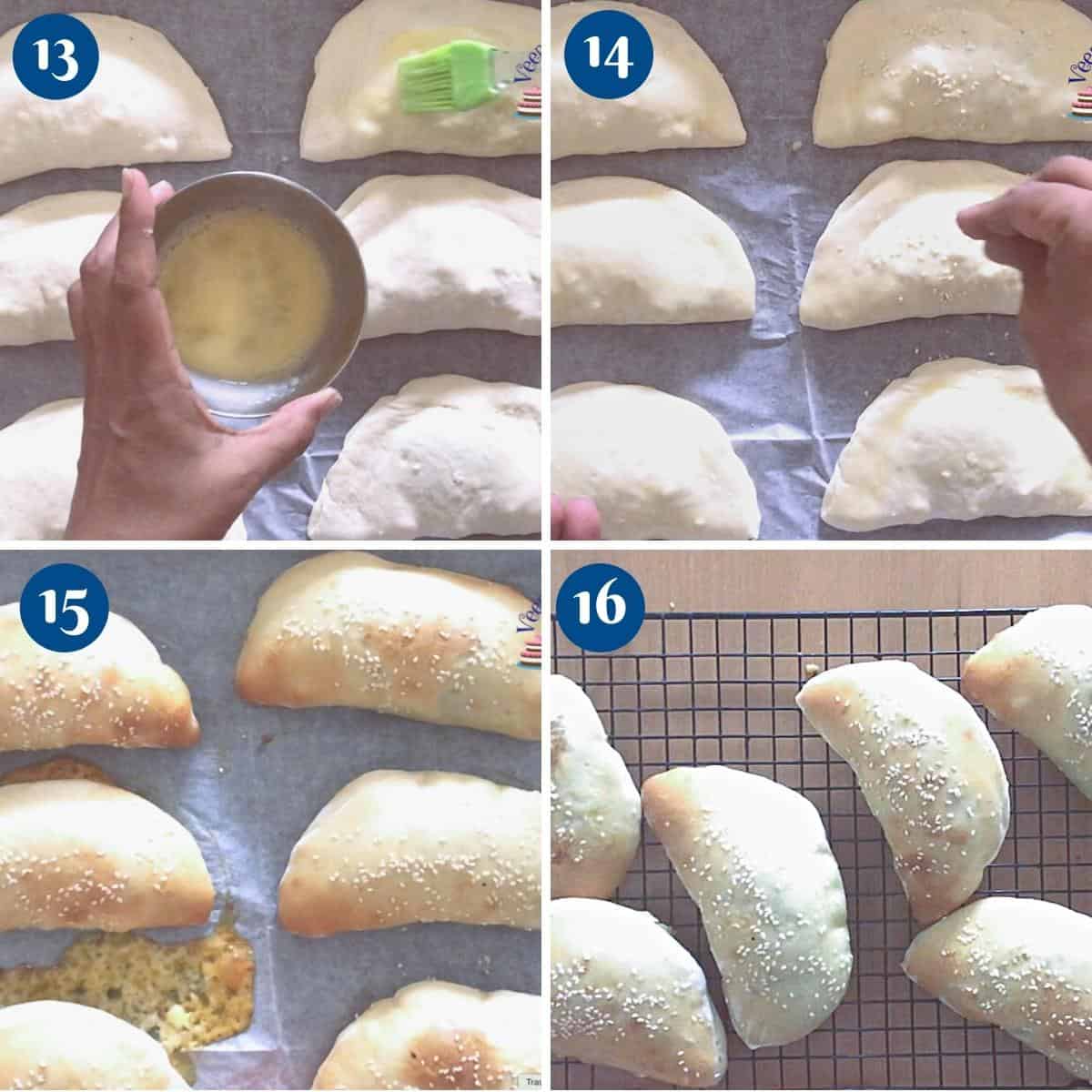 Progress pictures baking the pita bread with potato.