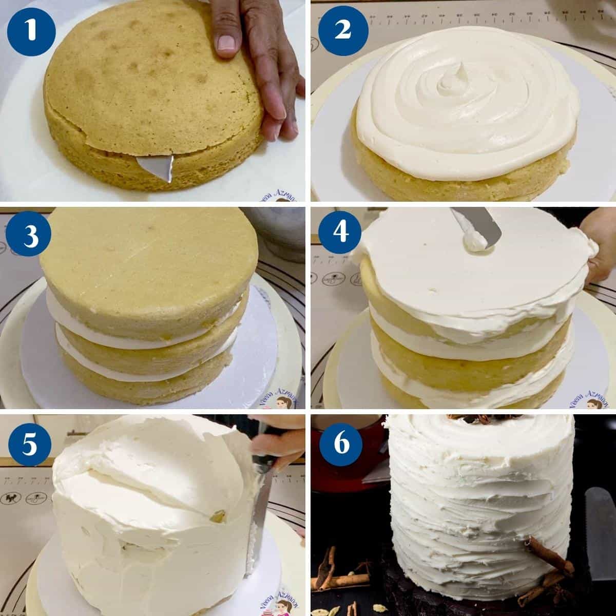 Progress pictures stacking the chai layer cake.