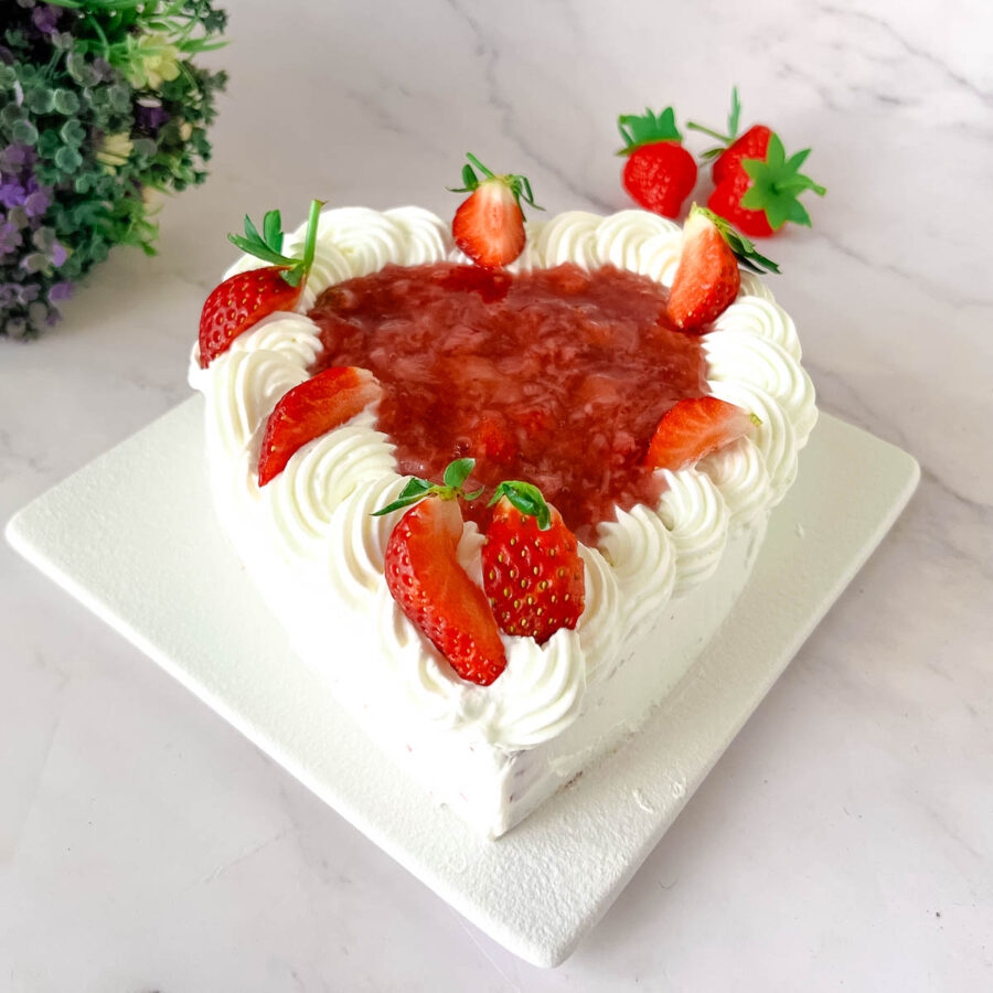 Strawberry Red Velvet Heart Cake with Whipped Cream Frosting - Veena ...