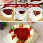Pinterest image for Strawberry Red Velvet Heart Cake.