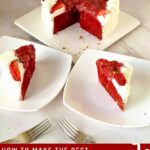 Pinterest image for Strawberry Red Velvet Heart Cake.