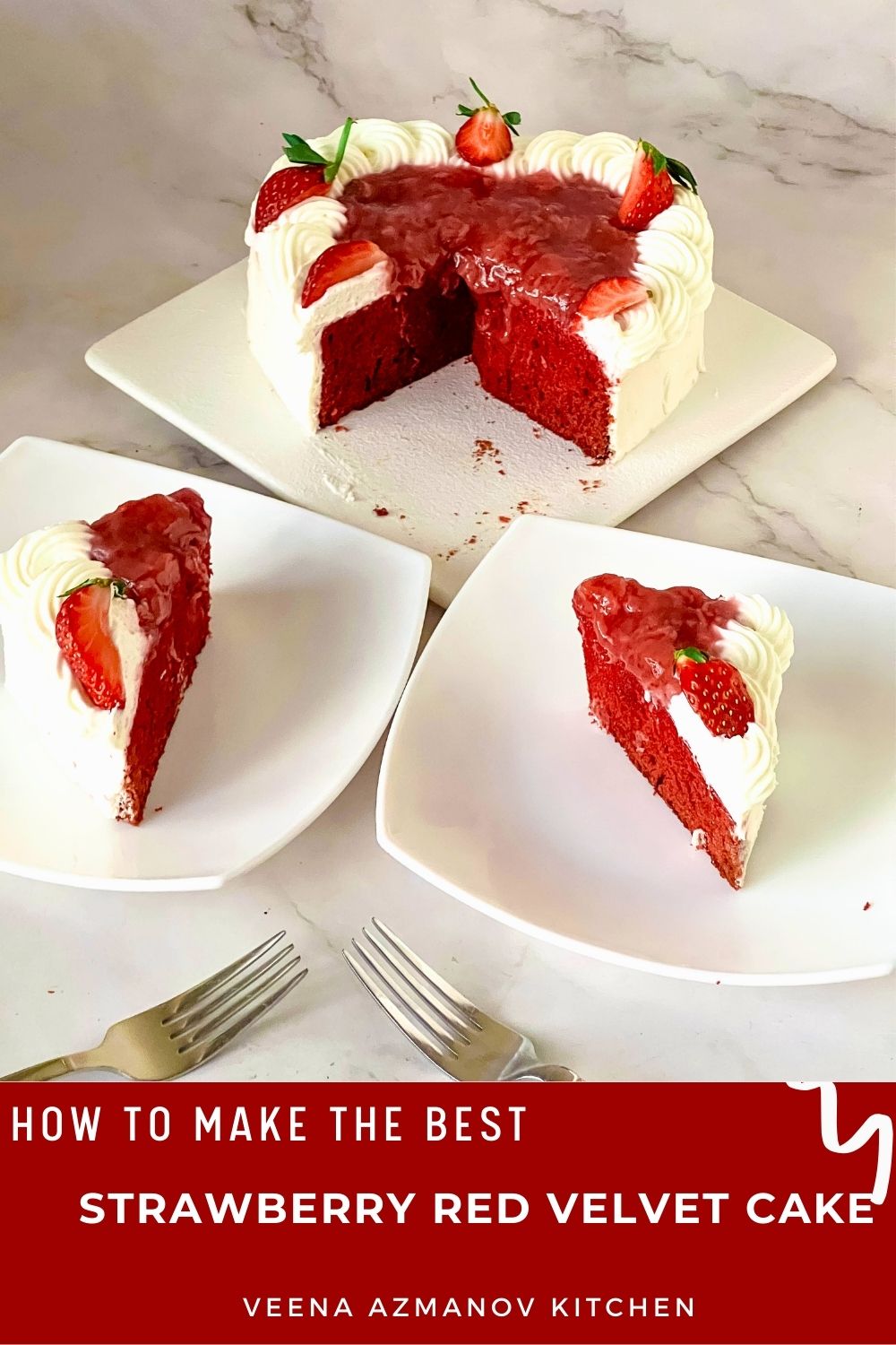 Strawberry Red Velvet Heart Cake with Whipped Cream Frosting - Veena ...