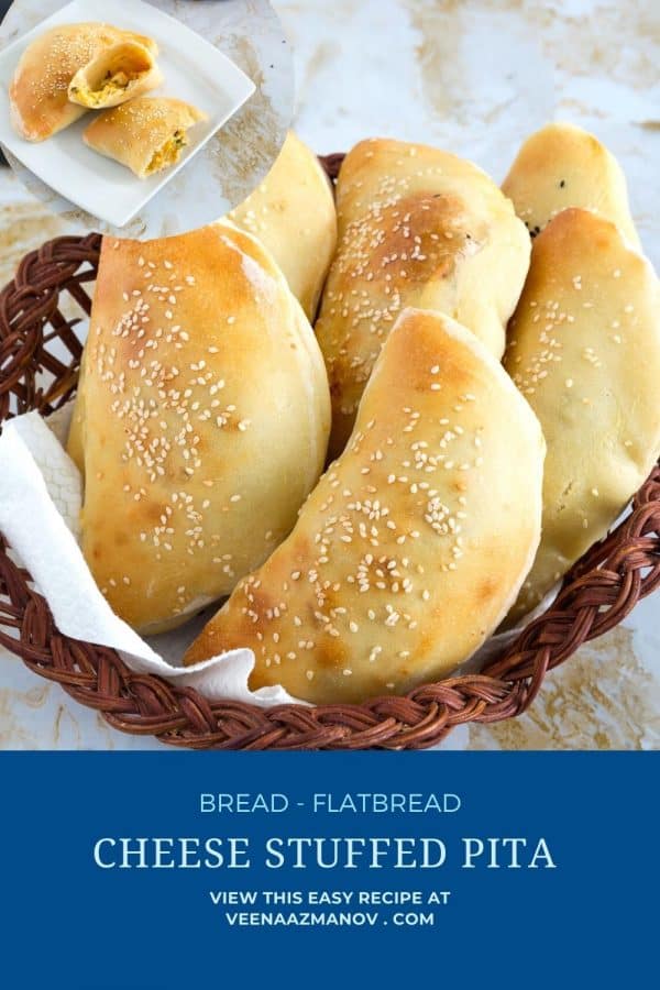 Pinterest image for making pita with cheese filling.