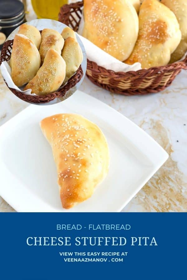 Pinterest image for pita bread with cheese filling.