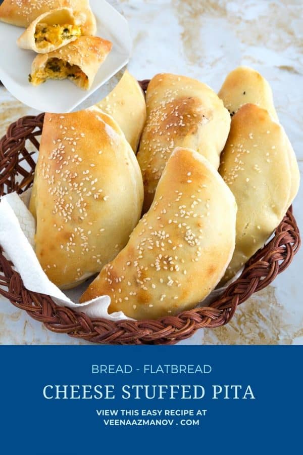 Pinterest image for pita bread with cheese filling.