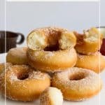 Pinterest image for deep fried cinnamon sugar donuts.