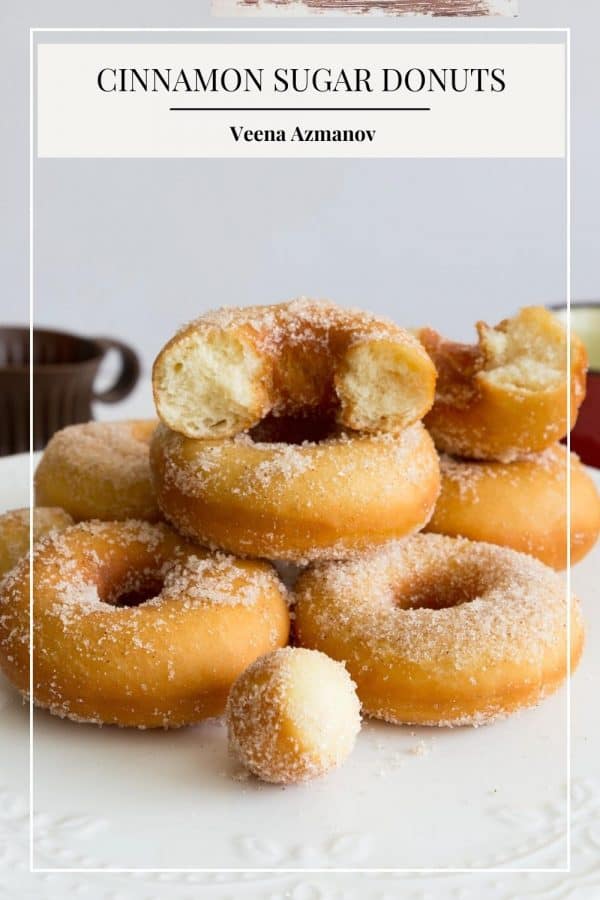 Pinterest image for deep fried cinnamon sugar donuts.