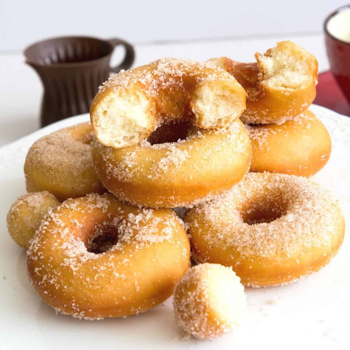 Donuts on a cake stand.