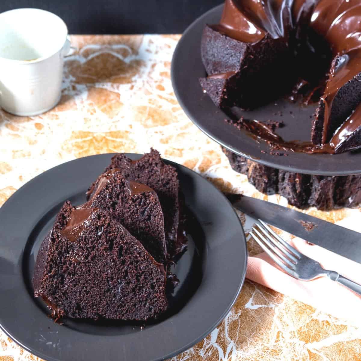Slices of chocolate cake