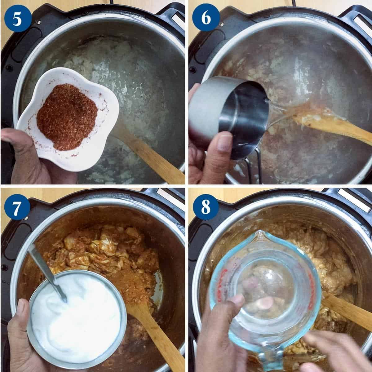 Progress pictures collage for making the curry in the instant pot.