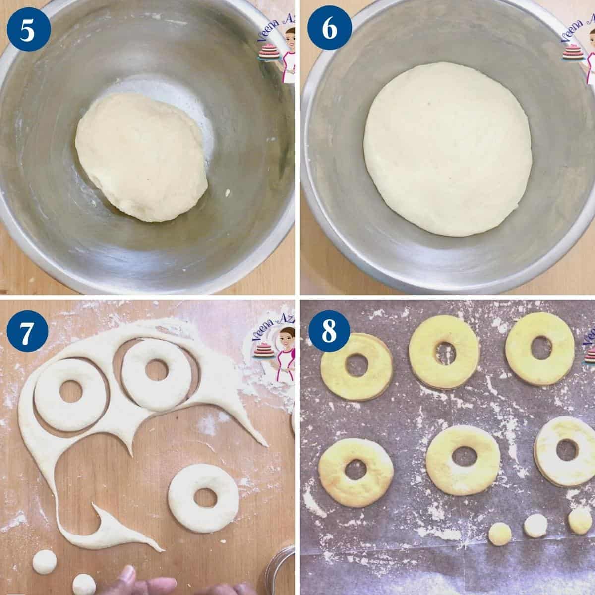Progress pictures cutting the donut dough,