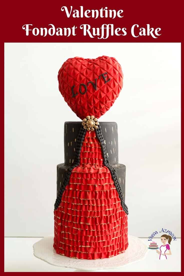 A Valentine\'s theme decorated cake with a heart-shaped topper.