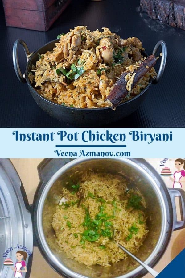 Pinterest image for biryani in instant pot.