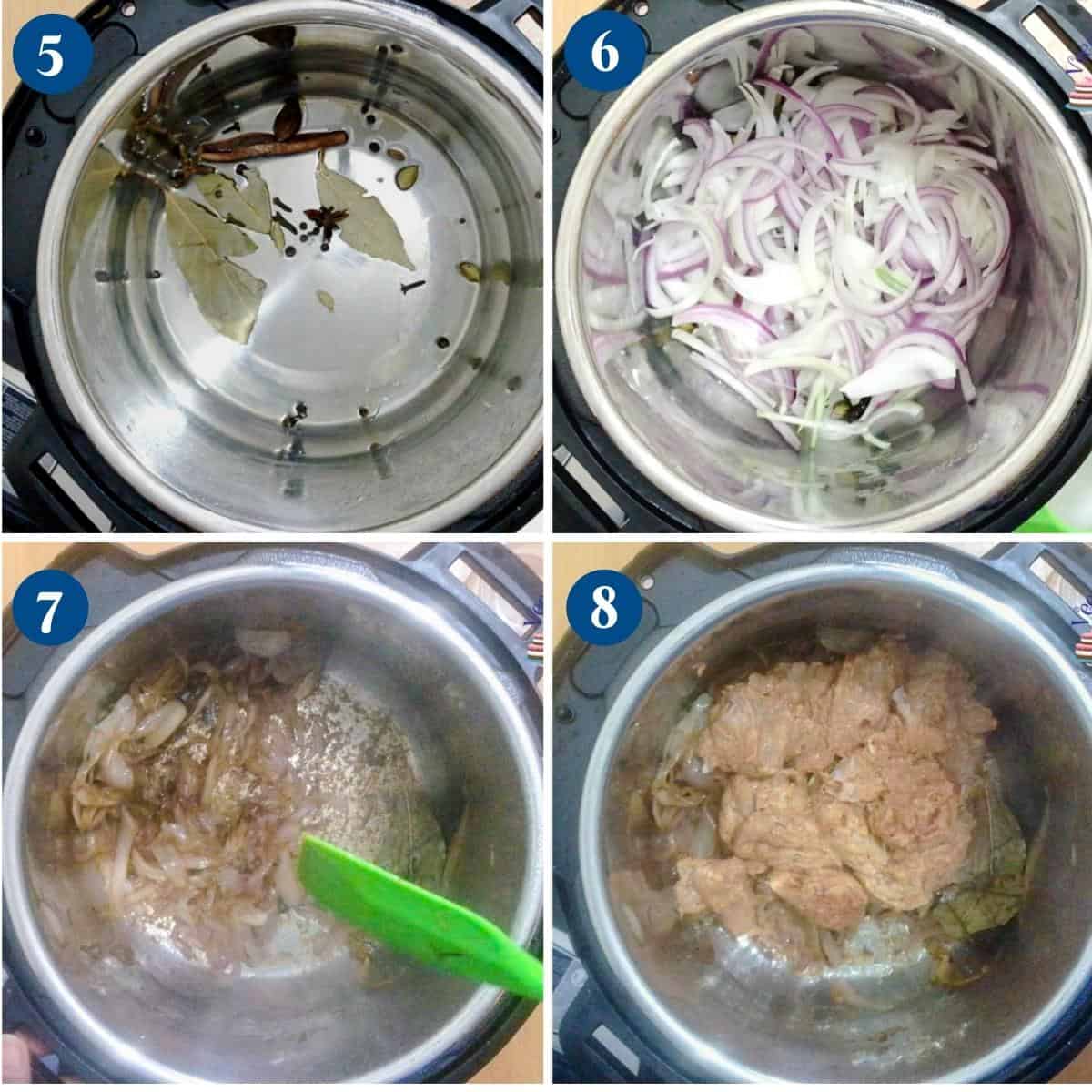 Progress pictures caramelize onions for biryani in instant pot.