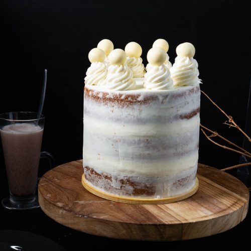 A Naked cake with brown butter.