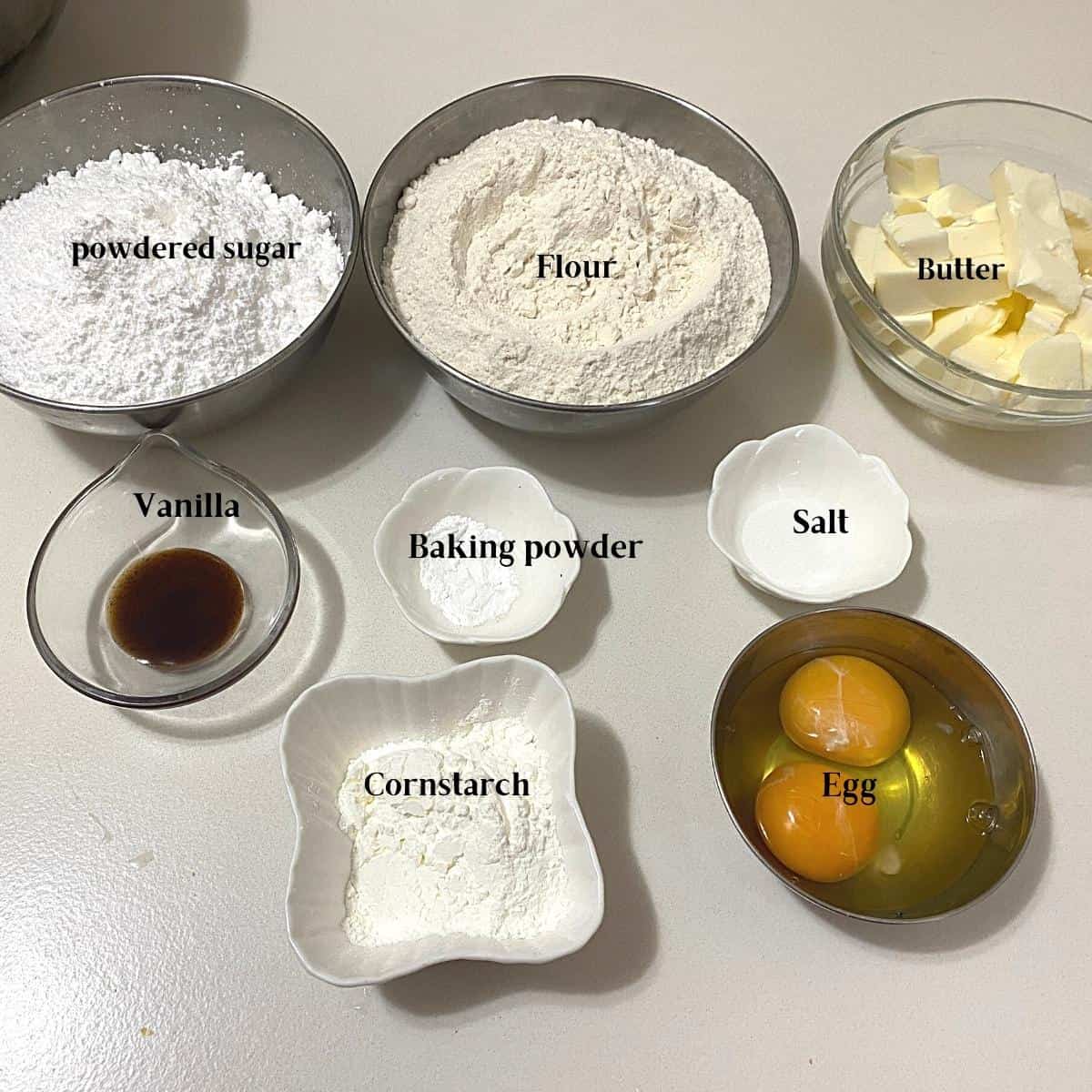 Ingredients for making hamantashen with apple pie.