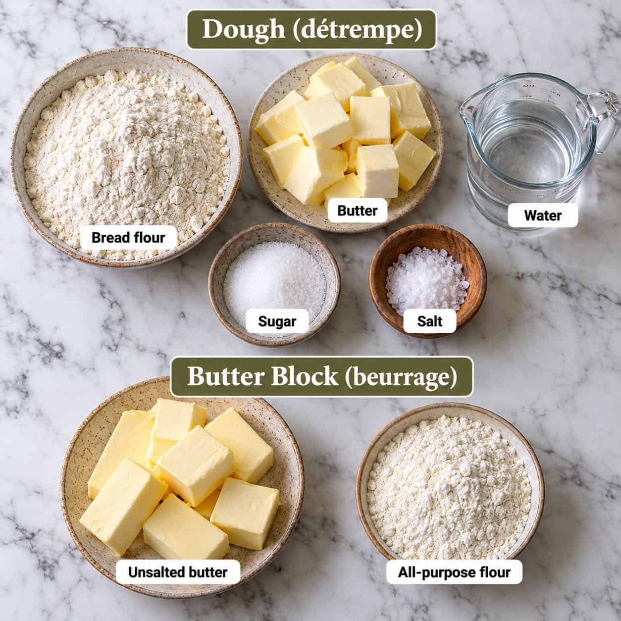 Ingredients for making puff pastry from scratch.