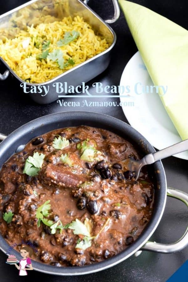 Pinterest image for black beans curry.
