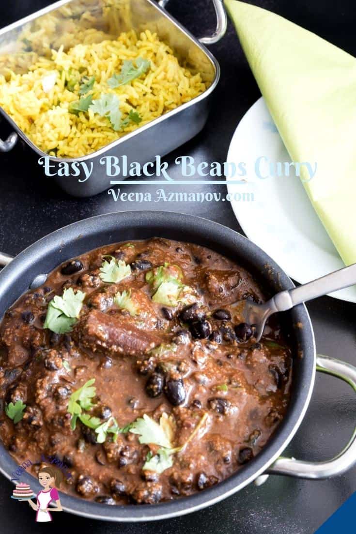 Pinterest image for black beans curry.