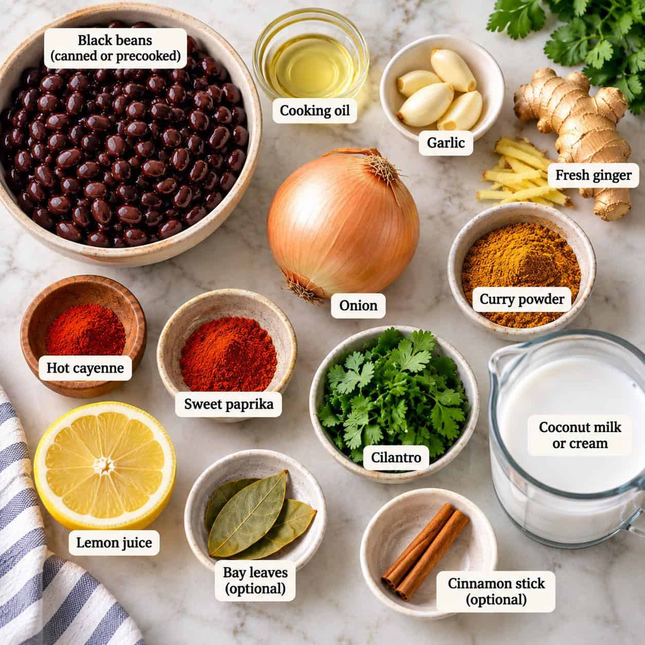 Ingredients for making Black Beans Curry.