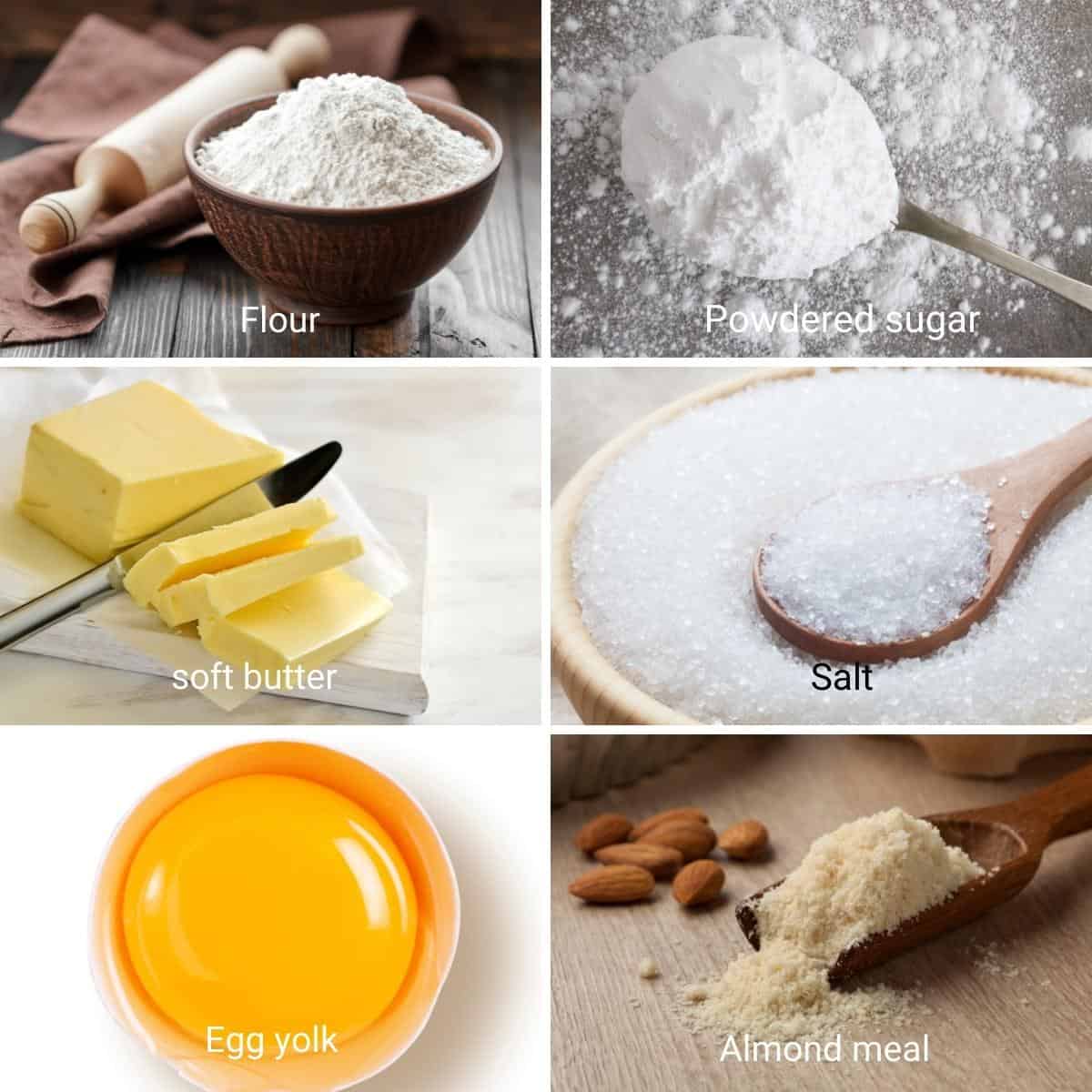 Ingredients for making a rich shortcrust pastry.