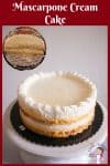 A mascarpone cream cake on a cake stand.