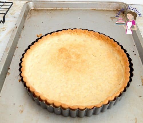 Shortcrust pastry in a tart pan.