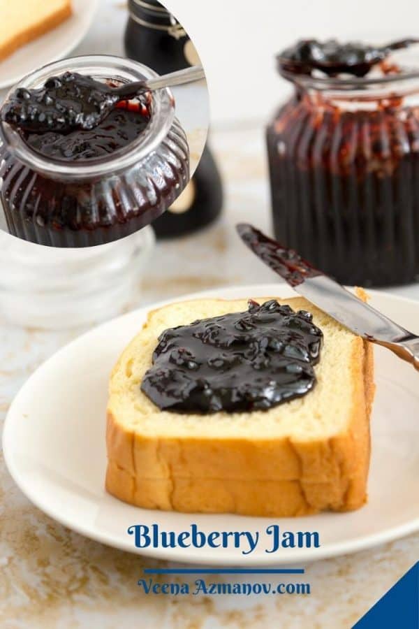 Pinterest image for blueberry jam without pectin low sugar.