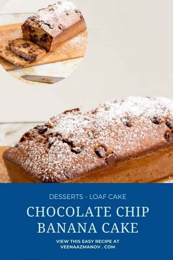 Pinterest image for chocolate chip banana cake.