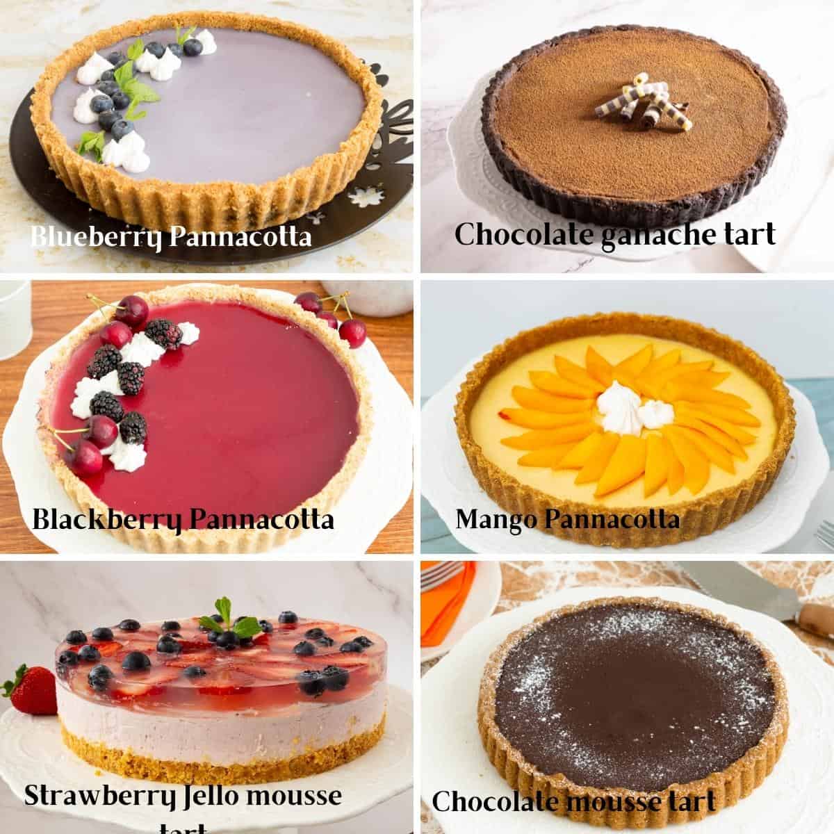 A collage with no baked cookie crust tarts.