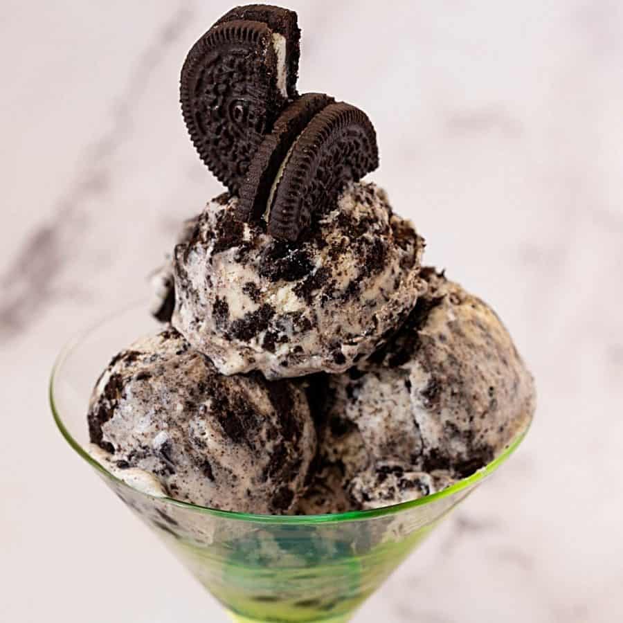 A glass with crushed Oreos ice cream.